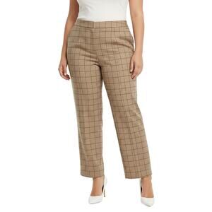 Halogen Tan Windowpane Pleated Wide Leg Trousers Women Size 18W NWT
